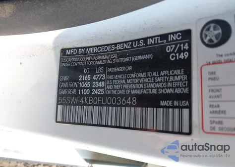 2015 Mercedes-Benz C 300 4Matic from USA, damaged, VIN 55SWF4KB0FU003648